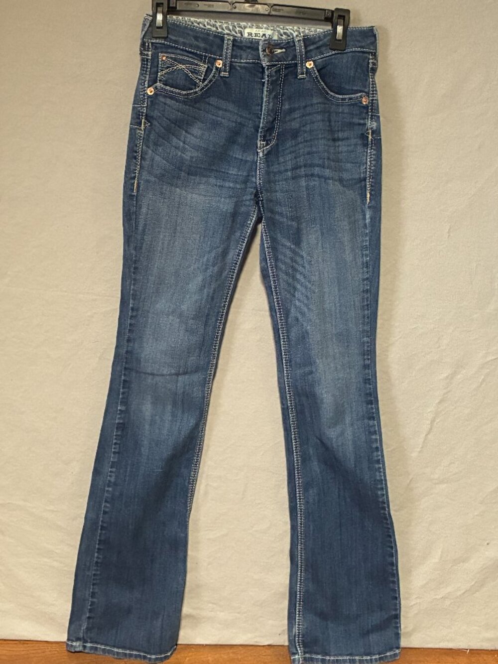 Ariat Real Jeans Womens 27L Blue Denim Western Bootcut Cowgirl Embroidered